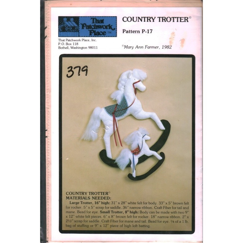 Vintage 1982 Country Trotter Rocking Horse Sewing Pattern P-17 Patchwork Place